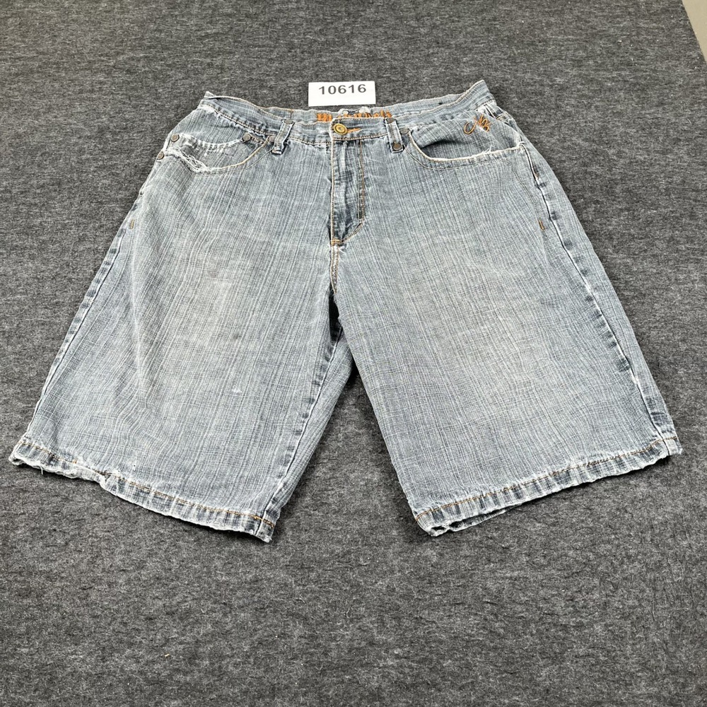 Makaveli Shorts Mens 38 Gray Denim Cotton Flat Front Embroidered Hip Hop Casual